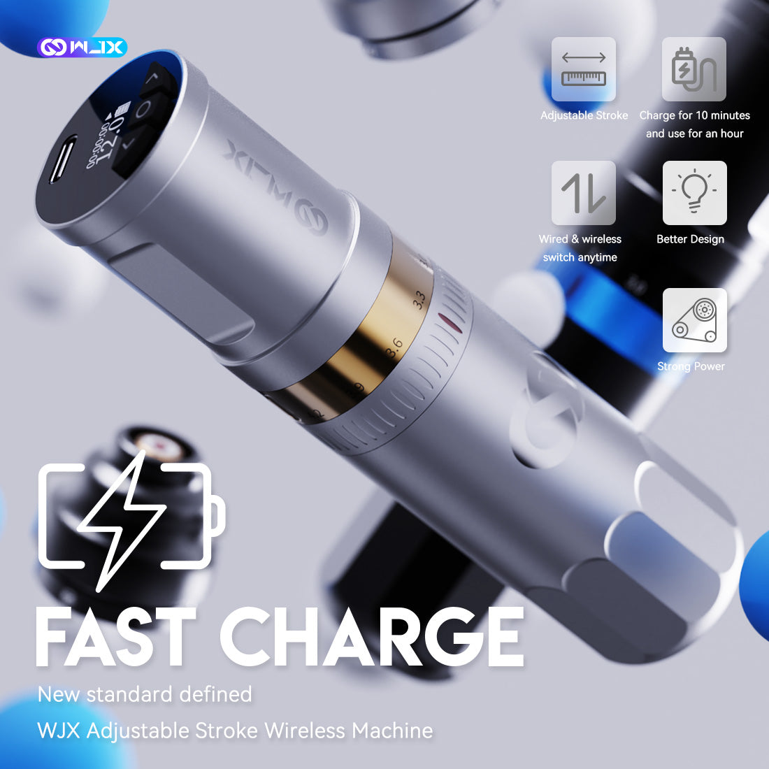 Dragonhawk Wireless Tattoo Pen Machine 2.4-4.2MM Strokes Fast Charging | WJX W3