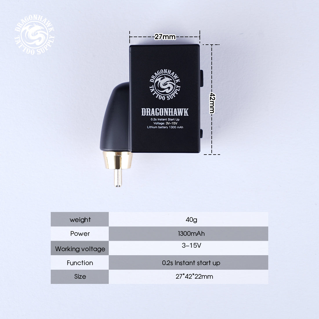 Dragonhawk B1 Wireless Tattoo Battery Power Supply RCA Connect